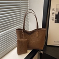 Brown leopard print tote bag with matching pouch and slim metal-rivet straps - Brown