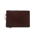 Pochette enveloppe minimaliste en cuir marron foncé avec fermeture éclair dorée et dragonne - Marron