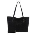 Sac fourre-tout noir rétro à motif léopard avec petite pochette assortie - Noir