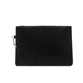 Pochette minimalista in ecopelle nera con cerniera superiore e cinturino da polso - Nero