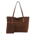 Ensemble sac fourre-tout à motif léopard avec pochette assortie et grande capacité - Marron