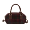 British vintage plaid handbag with brown leather trim and detachable shoulder strap - Red