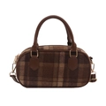 Classic checkered wool Boston handbag with brown leather handles and gold-tone hardware - Brown