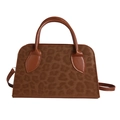 Fashionable leopard print handbag with brown suede texture and crossbody strap - Brown