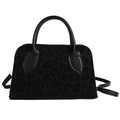 Large black leopard print suede tote bag with leather handles and gold hardware - Black