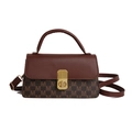 Borsa a tracolla vintage marrone con stampa a lettere e fibbia in metallo dorato - Marrone