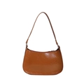 Borsa a spalla minimalista caramello a mezzaluna con trama a pieghe lucida ed elegante - Marrone