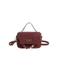 Deep red leopard embossed leather crossbody bag with golden clasp and shoulder strap - Red