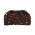 Borsa a pochette arricciata marrone scuro con trama leopardata e borchie dorate - Marrone