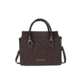 Fashion dark coffee crossbody bag with contrast stitching and adjustable strap on white background - Brown
