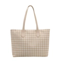 Klassieke beige draagtas met pied-de-poule patroon, leren riemen en vintage design - Khaki