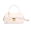 French style creamy white shoulder bag with gold clasp and fashion charm for women - White