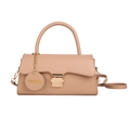 Retro light brown crossbody bag with gold square buckle and fashion charm detail - Khaki