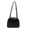 Minimalist black patent leather Boston handbag with sleek shoulder straps on white background - Black without Pendant