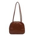 Solid brown glossy leather half-moon shoulder bag with double straps and minimalist design - Brown No Pendant