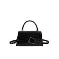 Chique zwarte crossbodytas met krokodillenflap en gouden vierkante sluiting detail - Zwart
