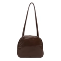 Minimalist dark brown glossy faux leather shoulder bag with long strap and sleek finish - Coffee No Charm