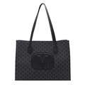 Borsa tote nera con stampa monogramma e grande logo M a rilievo su sfondo bianco - Nero