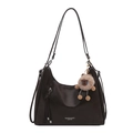 Mochila vintage marrón oscuro de gran capacidad con correas y un accesorio de peluche - Café Con Colgante