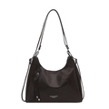 Bolso de hombro retro en cuero marrón oscuro con borla y gran capacidad de carga - Café Sin Colgante
