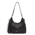 Bolso tote clásico de cuero negro con letras plateadas y correa de hombro ajustable - Negro