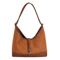 Caramel brown vintage hobo bag with contrast stitching and matte suede finish - Brown