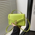 Neon green leather mini square bag with gold twist lock and adjustable strap - Green
