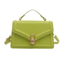 Avocado green square crossbody bag with gold oval lock and textured faux leather finish - Green
