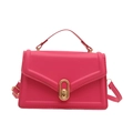 Chic pink square crossbody bag in synthetic leather with a golden oval metal lock - Rose Pink