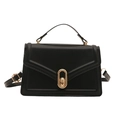 Minimalist black PU leather crossbody bag with golden twist lock and textured lid - Black