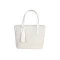 Borsa a secchiello minimalista in peluche bianco crema con manici in pelle e ciondolo - Bianco
