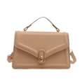 Minimalist khaki leather handbag with gold oval clasp and adjustable strap for women - Khaki