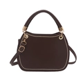 Deep brown crossbody square bag with contrast stitching and golden hardware in retro style - Brown