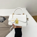 Chic white minimalist faux leather handbag with gold twist lock and shoulder strap - White