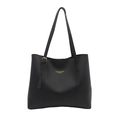 Borsa tote minimalista in pelle nera con grande capacità e scritta dorata - Nero