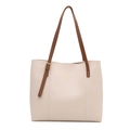 Borsa tote minimalista in pelle crema con spalline marroni e fibbia dorata elegante - Bianco