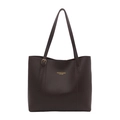 Borsa tote classica in pelle marrone scuro con fibbie dorate e logo di moda stampato - Marrone