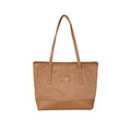 Braune Wildleder-Einkaufstasche mit Lederbesatz und goldener Schleife im Retro-Stil - Braun