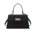 Classic black lychee texture handbag with golden clasp and adjustable shoulder strap - Black