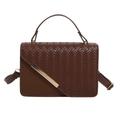 Brown vintage Kelly-style handbag with woven texture flap and gold hardware accents - Brown