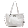 Minimalist white quilted small square bag with silver metal buckle and shoulder strap - White