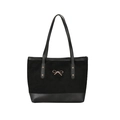 Große schwarze Shopper-Tasche aus Wildleder und Leder mit goldener Schleife für Damen - Schwarz