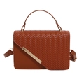 Caramel brown handbag with V-shaped woven texture and adjustable shoulder strap - Brown