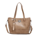 Minimalist khaki bucket shoulder bag with silver hardware lock and adjustable strap - Khaki