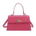 Modern bright pink lychee texture crossbody bag with gold twist lock and top handle - Pink