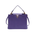 Elegant purple lychee textured handbag with gold V-shaped buckle and adjustable strap - Purple