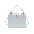 Sac à main blanc texture litchi avec accessoire métallique élégant en forme de V doré - Blanc