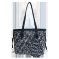 Classic black and grey printed tote bag with matching pouch and slim handles on white base - Style 1 Black
