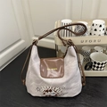 Bolso bandolera de lona gris con correa de cuero marrón y gráfico de béisbol - Gris