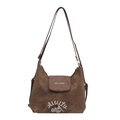 Bruine canvas schoudertas met PU-lederen flap met Tidal Dryness en Amuto bedrukking - Bruin